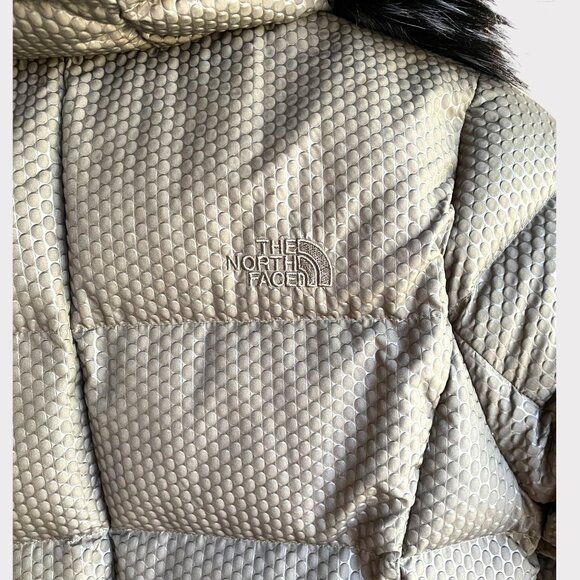 The North Face 550 Size S Olive Green Quilted Goose Down Fur Trim Hood Jacket - Picture 14 of 14